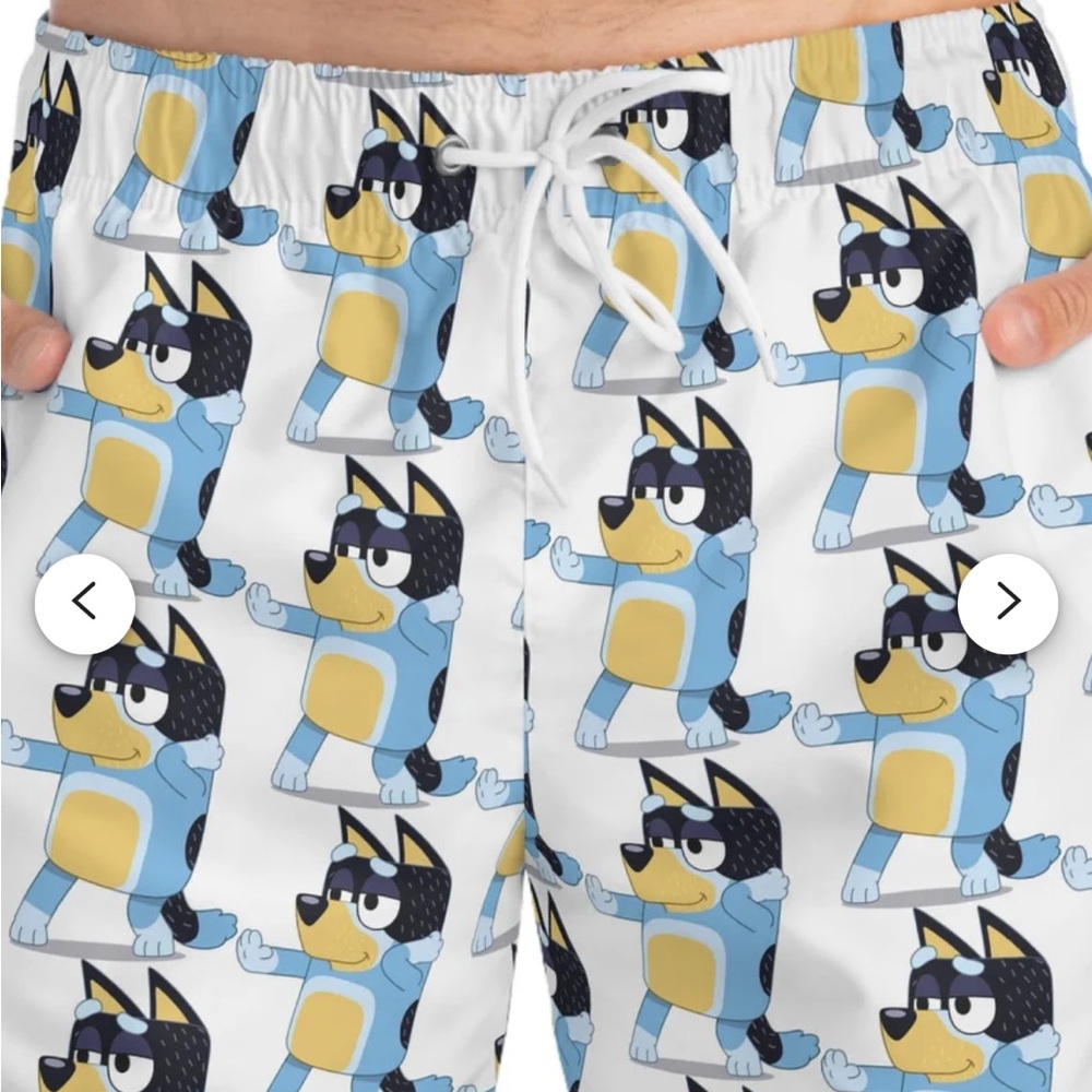 Men’s swim trunks - Bluey themed - never worn - size XL on the smaller side.